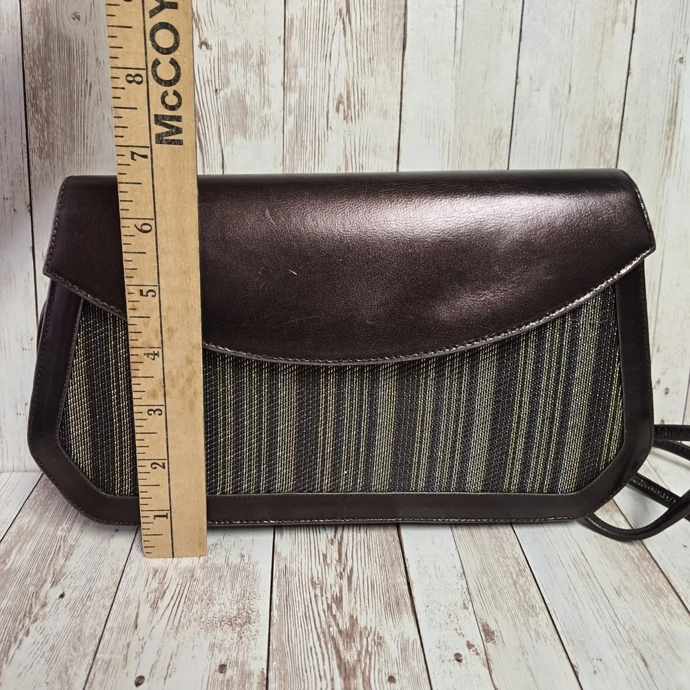 J. Renee Brown Woven Metallic Crossbody Clutch Removable Strap Evening Bag